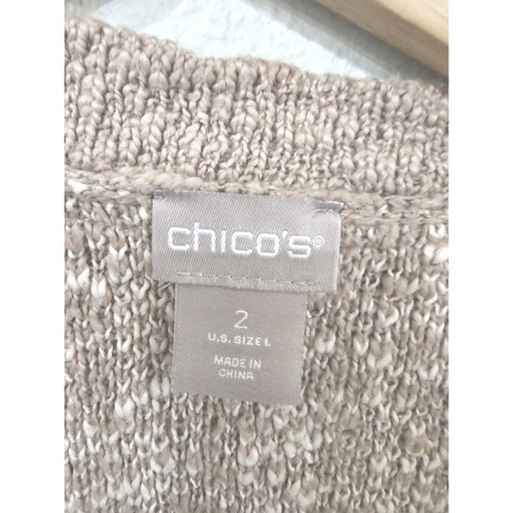Chicos Sweater‎ Sz Lg Novelty Yarn Detail Cardigan Taupe Heather Neutral - Picture 6 of 10